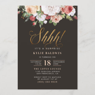 Invitation Parties scintillant d'or Shhh!Fête d'anniversaire 