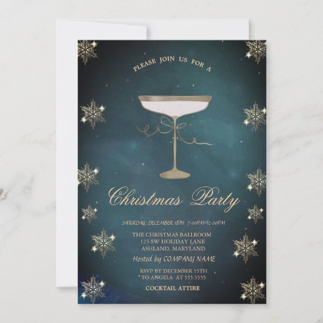 Invitation Parties scintillant d'or Snowflakes Champagne Glas (Devant)