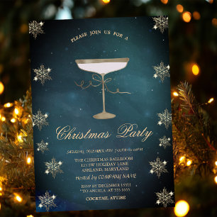Invitation Parties scintillant d'or Snowflakes Champagne Glas