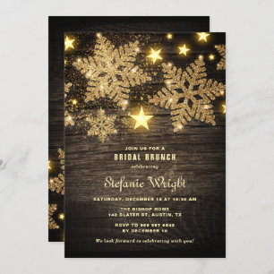 Invitation Parties scintillant d'or Snowflakes Rustic Bridal