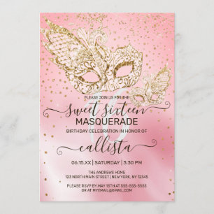 Invitation Parties scintillant d'or Soie rose Masquerade Swee