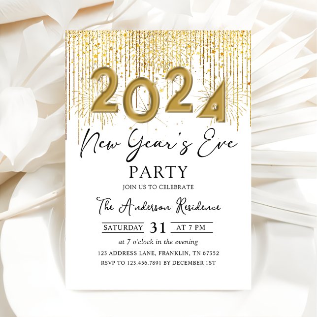Invitation Parties scintillant d'or Soirée du Nouvel An 2024  (Créateur téléchargé)