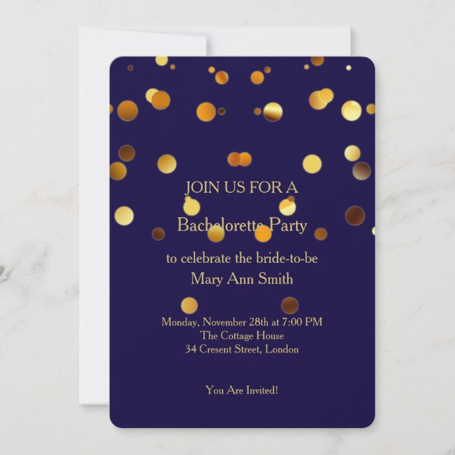 Invitation Parties scintillant d'or Sparkles Confetti Bachelo (Devant)