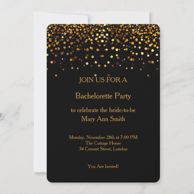 Invitation Parties scintillant d'or Sparkles Confetti Bachelo (Devant)