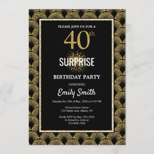 Invitation Parties scintillant d'or sur Black Surprise 40e an