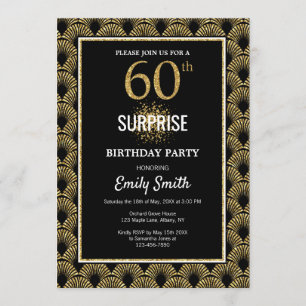 Invitation Parties scintillant d'or sur Black Surprise 60e an