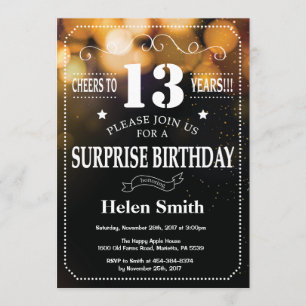 Invitation Parties scintillant d'or Surprise 13ème anniversai