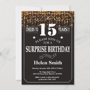 Invitation Parties scintillant d'or Surprise 15e anniversaire