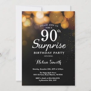 Invitation Parties scintillant d'or Surprise 90e anniversaire