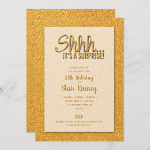 Invitation Parties scintillant d'or SURPRISE Anniversaire