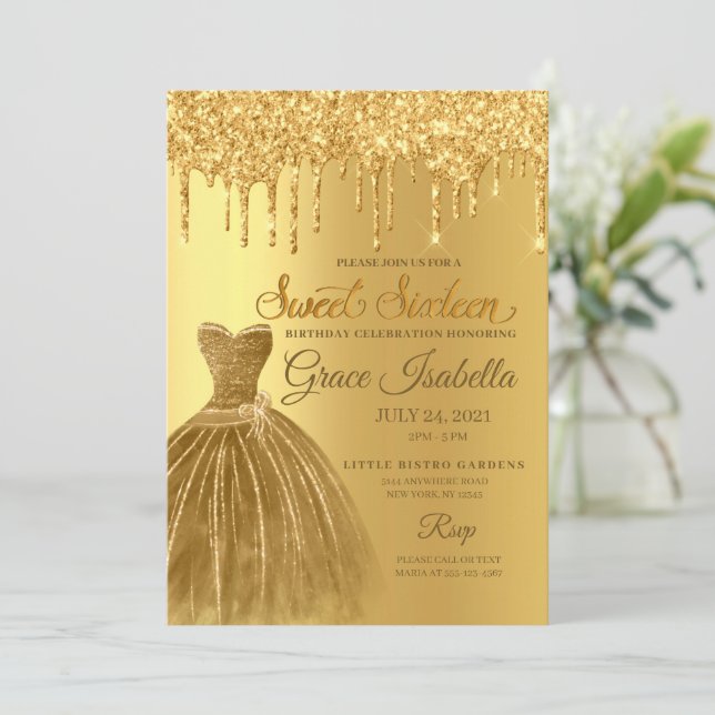 Invitation Parties scintillant d'or Sweet sixteen  Anniversai (Debout devant)
