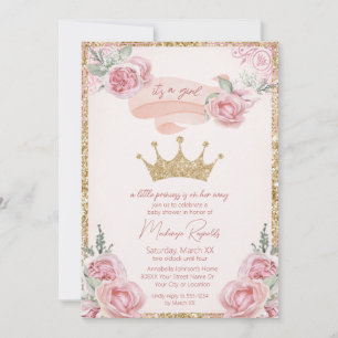 Invitation Parties scintillant d'or Tiara Pink Princess Baby 