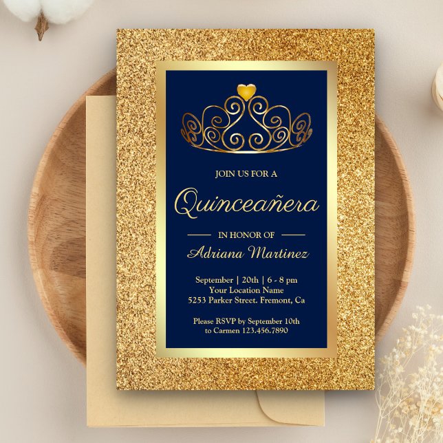 Invitation Parties scintillant d'or Tiara Princess Blue Quinc (Créateur téléchargé)