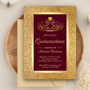 Invitation Parties scintillant d'or Tiara Princess Burgundy Q