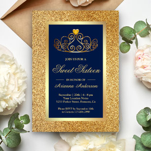 Invitation Parties scintillant d'or Tiara Princess Sweet sixt
