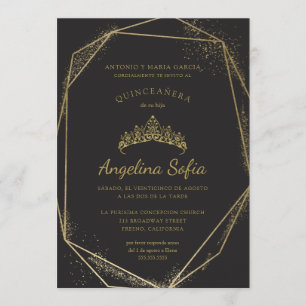 Invitation Parties scintillant d'or Tiara Quinceanera