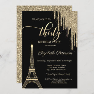 Invitation Parties scintillant d'or, Tour Eiffel 30e annivers