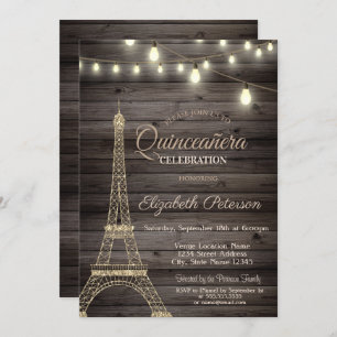Invitation Parties scintillant d'or Tour Eiffel, Bois Quincea