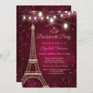 Invitation Parties scintillant d'or Tour Eiffel, Tiara Bachel