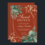 Invitation Parties scintillant d'or tropical aquarelle brun S<br><div class="desc">Aquarelle de palme tropicale verte et parties scintillant d'or typographie de confettis Sweet 16 anniversaire avec des branches de feuilles d'aquarelle peintes à la main sur terre cuite marron sauce,  parfait pour les fêtes d'anniversaire du printemps et de l'été.</div>