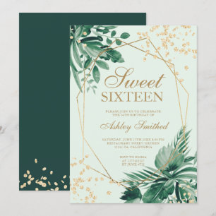 Invitation Parties scintillant d'or tropical vert aquarelle S