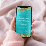 Invitation Parties scintillant d'or Turquoise Blue Foil 50e a<br><div class="desc">Une invitation glamour à 50ème anniversaire pour elle pour l'impression ou le téléchargement numérique. Faux parties scintillant or brillant contre un arrière - plan de feuille de métal brossé bleu bleu aqua. Customisez la calligraphie et les styles de police, la couleur et la taille nécessaires pour créer votre propre invitation...</div>