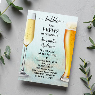 Invitation Parties scintillant d'or turquoise bulles & brasse