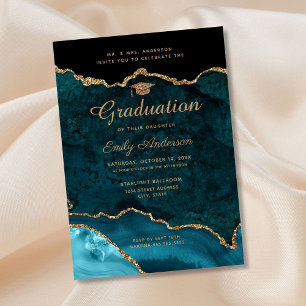 Invitation Parties scintillant d'or turquoise Diplôme d'âge
