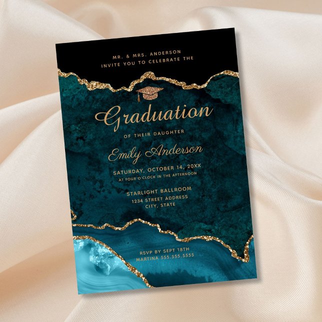 Invitation Parties scintillant d'or turquoise Diplôme d'âge (Créateur téléchargé)