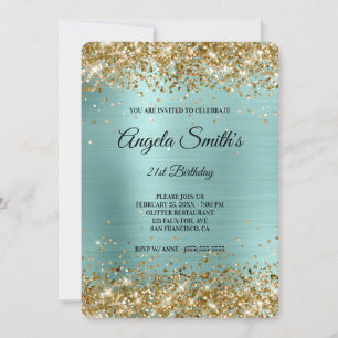 Invitation Parties scintillant d'or Turquoise Foil Fancy Mono