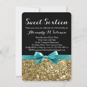 Invitation Parties scintillant d'or Turquoise Sweet 16 Party