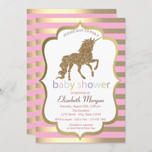 Invitation Parties scintillant d'or Unicorn, Baby shower de b
