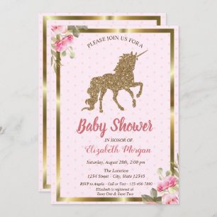 Invitation Parties scintillant d'or Unicorn Pois, Baby shower