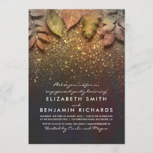 Invitation Parties scintillant d'or Vintage automne laisse la
