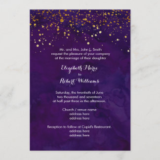 Invitation Parties scintillant d'or violet et de Faux