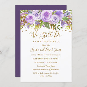 Invitation Parties scintillant d'or violet Floral Rose Vow Re