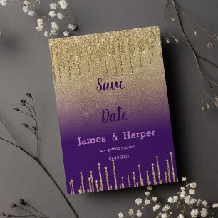 Invitation Parties scintillant d'or violet ombre goutte scrip