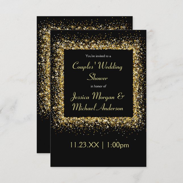 Invitation Parties scintillant d'or - Wedding shower 3x5 Coup (Devant / Derrière)