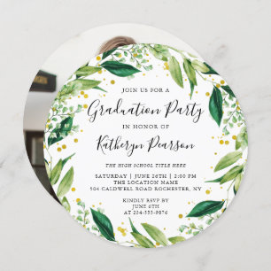 Invitation Parties scintillant d'or Wreath Green Chic - Photo