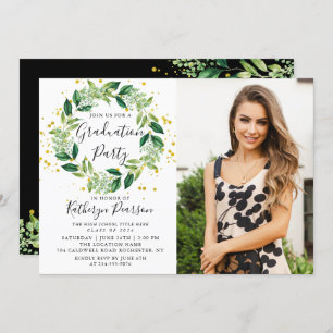 Invitation Parties scintillant d'or Wreath Green Chic - Photo