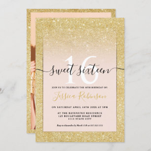 Invitation parties scintillant dorée branchée à l'ombre pink 