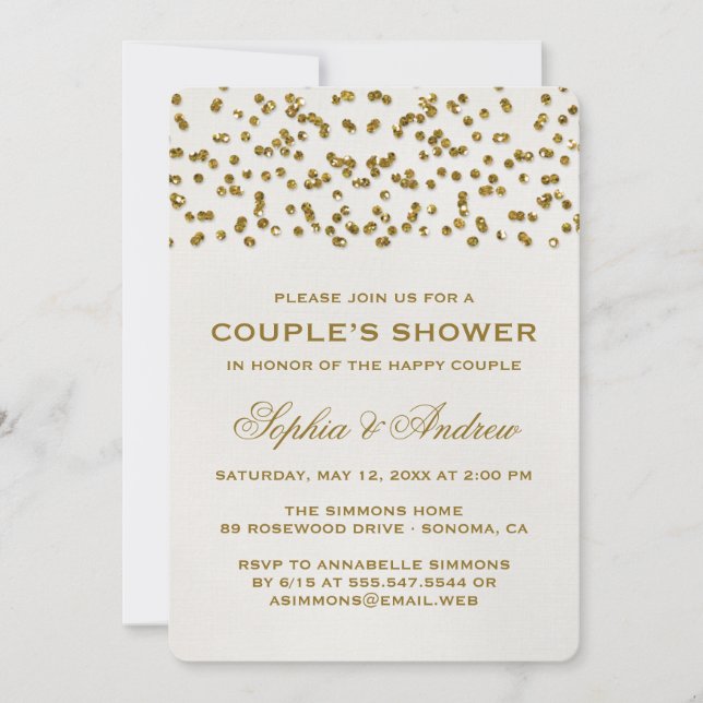 Invitation Parties scintillant dorée Confetti Couple's Shower (Devant)
