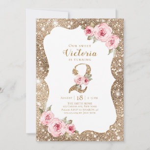 Invitation Parties scintillant dorée étincelante et floral ro