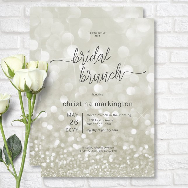 Invitation Parties scintillant dorée moderne Brunch nuptial (Modern Glamourous Gold Glitter Bridal Brunch Invitation)
