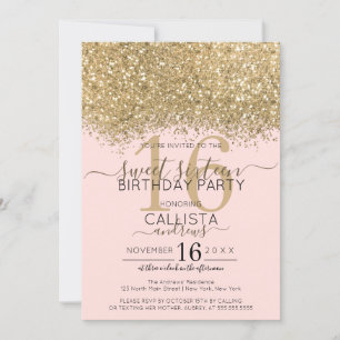 Invitation Parties scintillant dorée moderne de luxe rose Con