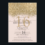 Invitation Parties scintillant dorée moderne de luxe rose Con<br><div class="desc">L'invitation élégante, glamour et moderne à la fête d'anniversaire de sweet sixteen est parfaite pour la jeune adolescente contemporaine et élégante. Il présente un confetti de couleur pointillée en parties scintillant dorée imitant sur un arrière - plan rose pâle simple avec un grand numéro "16" dans un ton or assorti....</div>