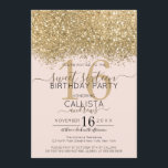 Invitation Parties scintillant dorée moderne de luxe rose Con<br><div class="desc">L'invitation élégante, glamour et moderne à la fête d'anniversaire de sweet sixteen est parfaite pour la jeune adolescente contemporaine et élégante. Il présente un confetti de couleur pointillée en parties scintillant dorée imitant sur un arrière - plan rose pâle simple avec un grand numéro "16" dans un ton or assorti....</div>