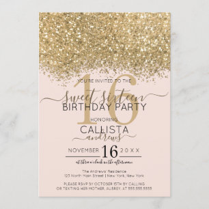 Invitation Parties scintillant dorée moderne de luxe rose Con