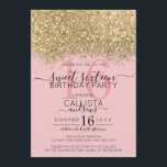 Invitation Parties scintillant dorée moderne de luxe rose Con<br><div class="desc">L'invitation élégante, glamour et moderne à la fête d'anniversaire de sweet sixteen est parfaite pour la jeune adolescente contemporaine et élégante. Il présente une parties scintillant étincelante de confettis en or imitation pointu sur un simple arrière - plan rose vif avec un grand numéro "16" dans un rose foncé assorti....</div>