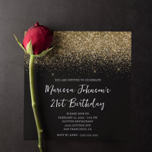 Invitation Parties scintillant dorée Sparkly Noir 21e anniver